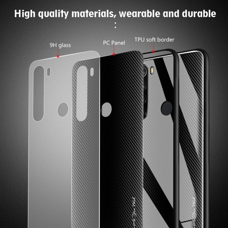 For Xiaomi Redmi Note 8 Carbon Fiber Texture Gradient Color Glass Case