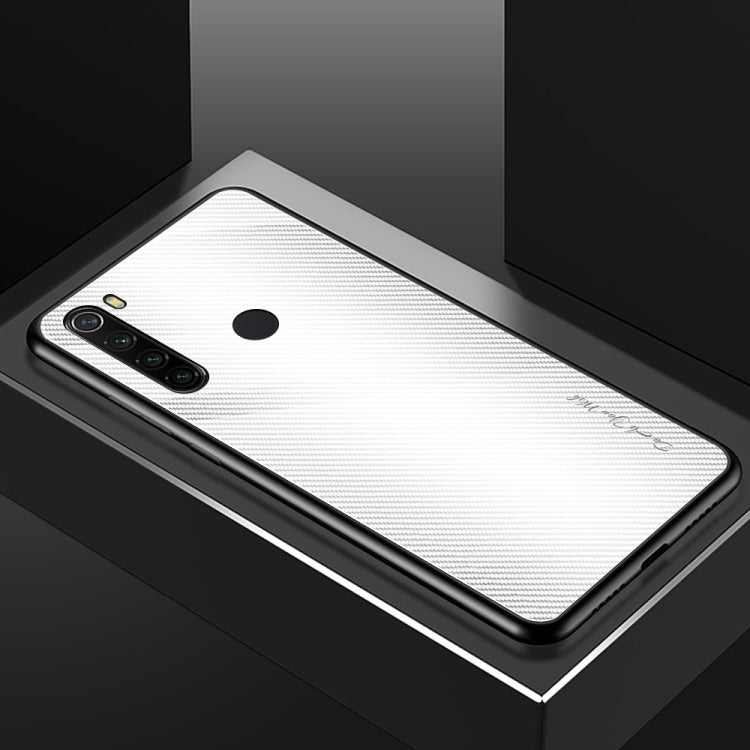 For Xiaomi Redmi Note 8 Carbon Fiber Texture Gradient Color Glass Case