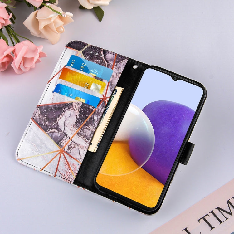 For Samsung Galaxy A22 5G Marble Stitching Horizontal Flip PU Leather Case with Holder & Card Slots & Wallet & Lanyard