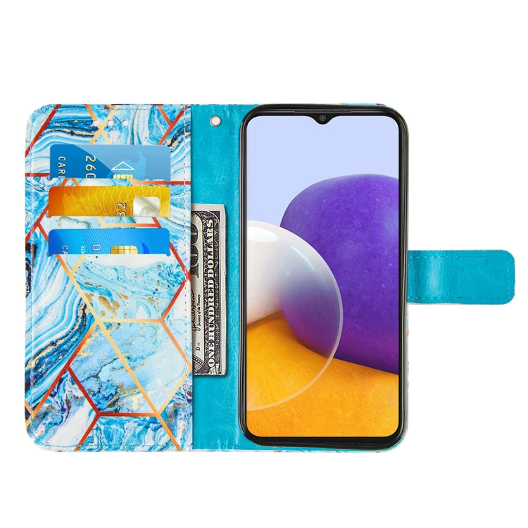 For Samsung Galaxy A22 5G Marble Stitching Horizontal Flip PU Leather Case with Holder & Card Slots & Wallet & Lanyard