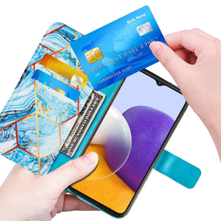 For Samsung Galaxy A22 5G Marble Stitching Horizontal Flip PU Leather Case with Holder & Card Slots & Wallet & Lanyard