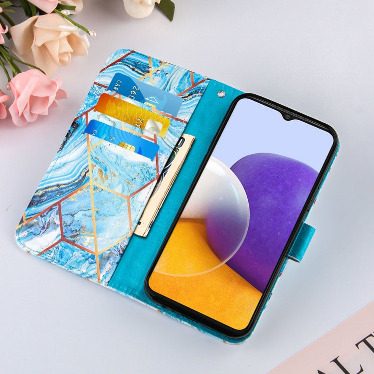 For Samsung Galaxy A22 5G Marble Stitching Horizontal Flip PU Leather Case with Holder & Card Slots & Wallet & Lanyard