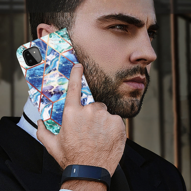 For Samsung Galaxy A22 5G Marble Stitching Horizontal Flip PU Leather Case with Holder & Card Slots & Wallet & Lanyard