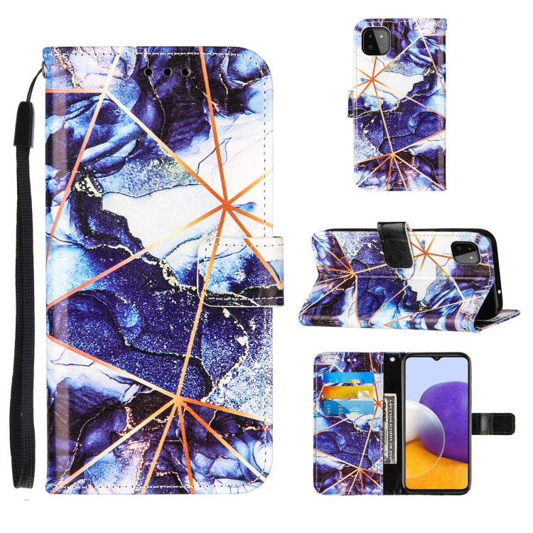 For Samsung Galaxy A22 5G Marble Stitching Horizontal Flip PU Leather Case with Holder & Card Slots & Wallet & Lanyard
