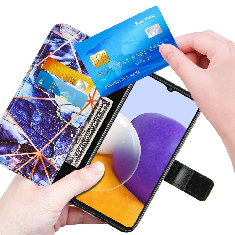 For Samsung Galaxy A22 5G Marble Stitching Horizontal Flip PU Leather Case with Holder & Card Slots & Wallet & Lanyard