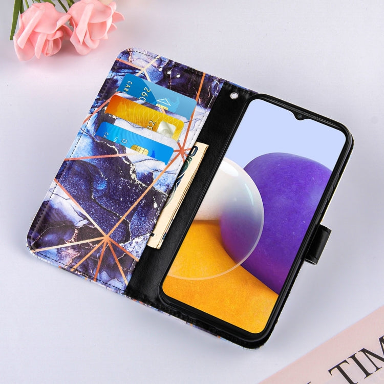 For Samsung Galaxy A22 5G Marble Stitching Horizontal Flip PU Leather Case with Holder & Card Slots & Wallet & Lanyard