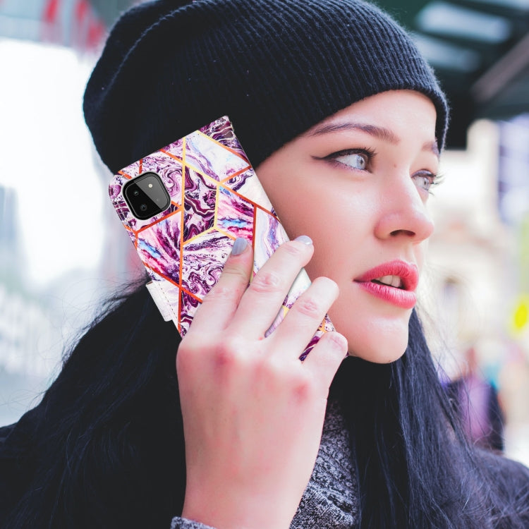 For Samsung Galaxy A22 5G Marble Stitching Horizontal Flip PU Leather Case with Holder & Card Slots & Wallet & Lanyard