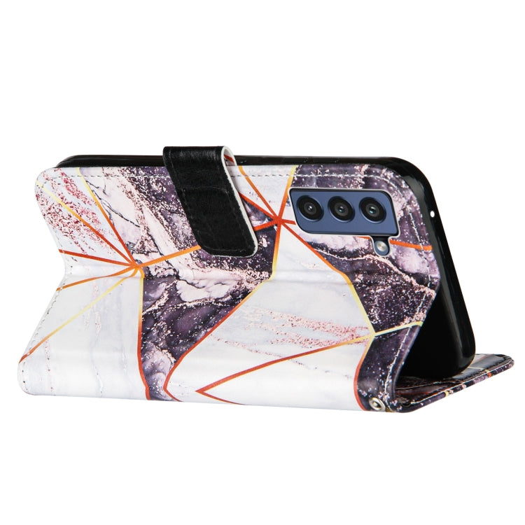 For Samsung Galaxy S21 FE Marble Stitching Horizontal Flip PU Leather Case with Holder & Card Slots & Wallet & Lanyard