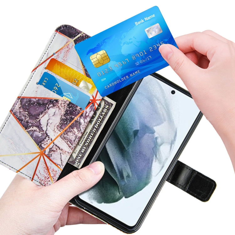 For Samsung Galaxy S21 FE Marble Stitching Horizontal Flip PU Leather Case with Holder & Card Slots & Wallet & Lanyard