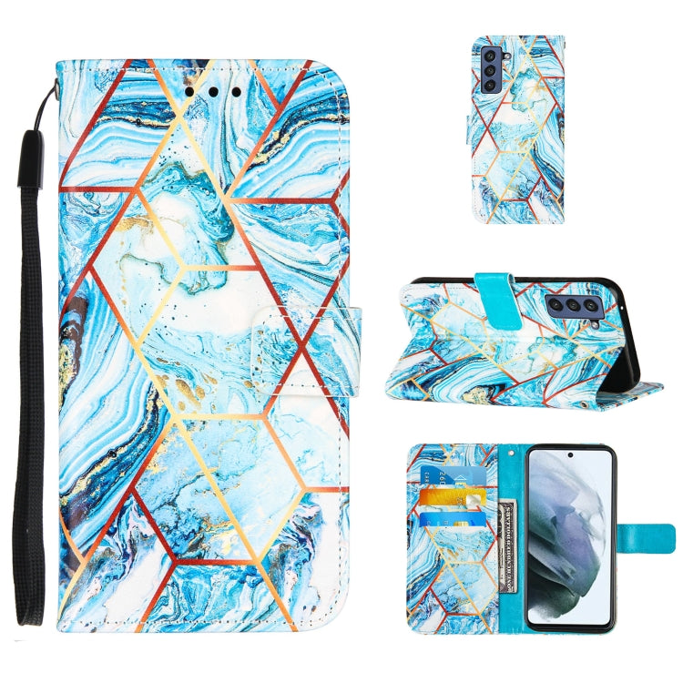 For Samsung Galaxy S21 FE Marble Stitching Horizontal Flip PU Leather Case with Holder & Card Slots & Wallet & Lanyard