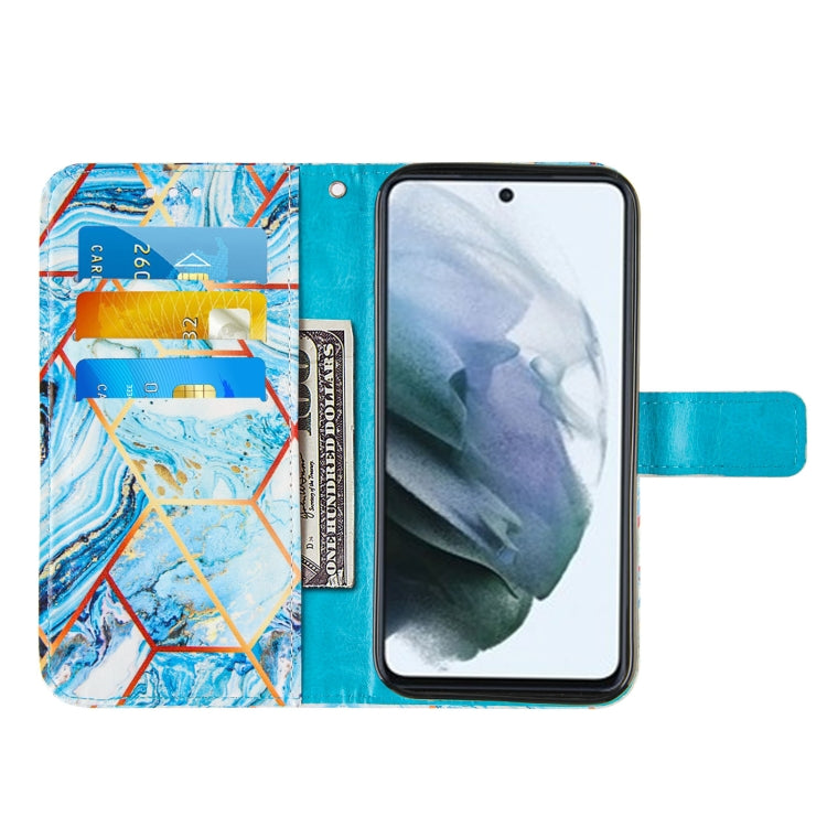 For Samsung Galaxy S21 FE Marble Stitching Horizontal Flip PU Leather Case with Holder & Card Slots & Wallet & Lanyard