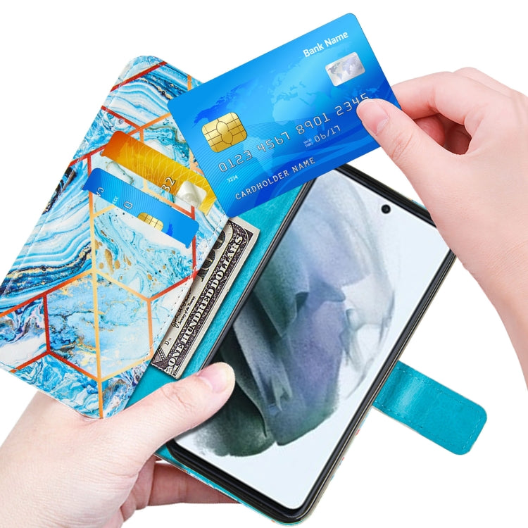 For Samsung Galaxy S21 FE Marble Stitching Horizontal Flip PU Leather Case with Holder & Card Slots & Wallet & Lanyard