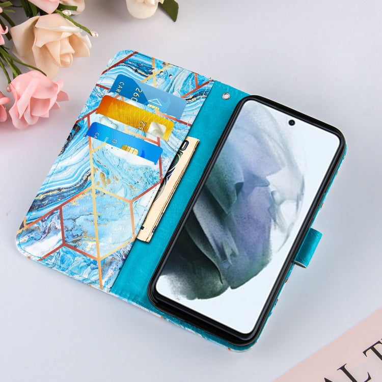 For Samsung Galaxy S21 FE Marble Stitching Horizontal Flip PU Leather Case with Holder & Card Slots & Wallet & Lanyard