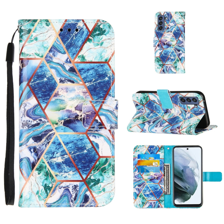 For Samsung Galaxy S21 FE Marble Stitching Horizontal Flip PU Leather Case with Holder & Card Slots & Wallet & Lanyard