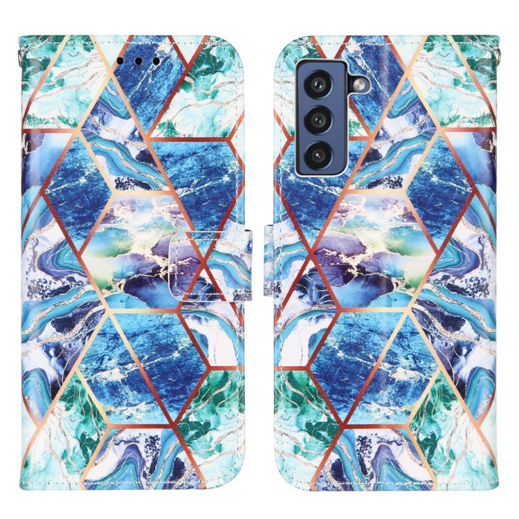 For Samsung Galaxy S21 FE Marble Stitching Horizontal Flip PU Leather Case with Holder & Card Slots & Wallet & Lanyard