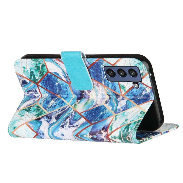 For Samsung Galaxy S21 FE Marble Stitching Horizontal Flip PU Leather Case with Holder & Card Slots & Wallet & Lanyard