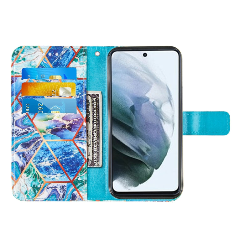 For Samsung Galaxy S21 FE Marble Stitching Horizontal Flip PU Leather Case with Holder & Card Slots & Wallet & Lanyard