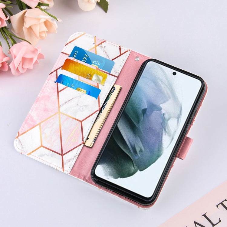 For Samsung Galaxy S21 FE Marble Stitching Horizontal Flip PU Leather Case with Holder & Card Slots & Wallet & Lanyard