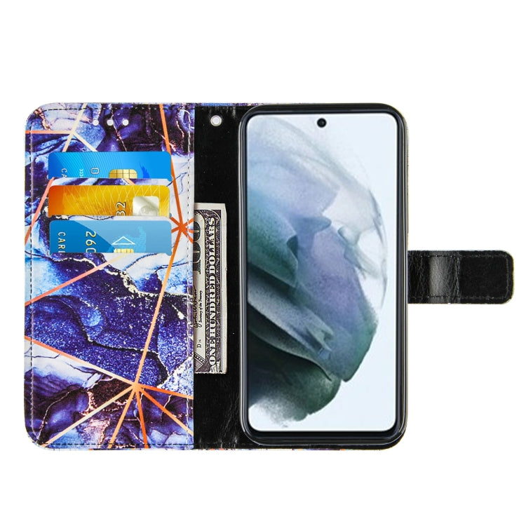 For Samsung Galaxy S21 FE Marble Stitching Horizontal Flip PU Leather Case with Holder & Card Slots & Wallet & Lanyard