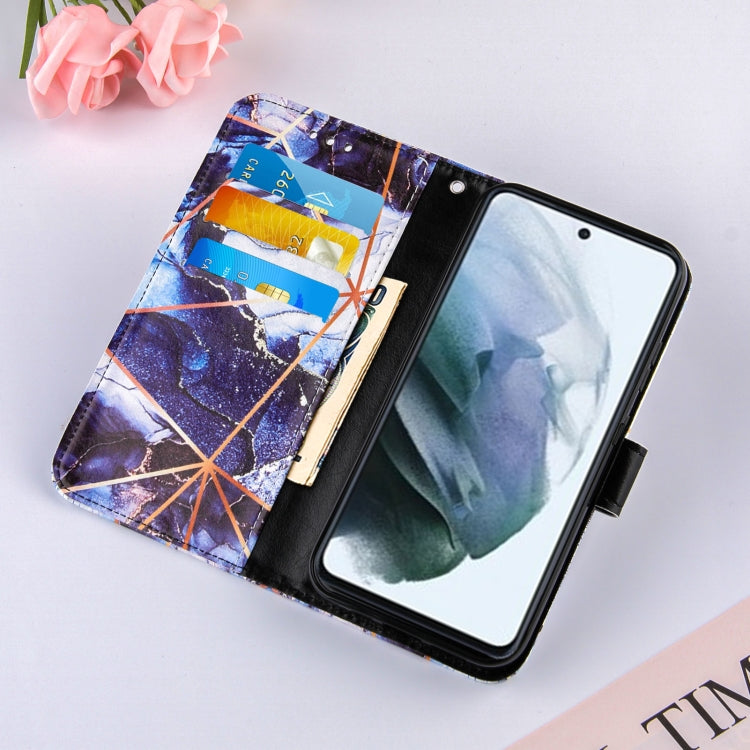 For Samsung Galaxy S21 FE Marble Stitching Horizontal Flip PU Leather Case with Holder & Card Slots & Wallet & Lanyard