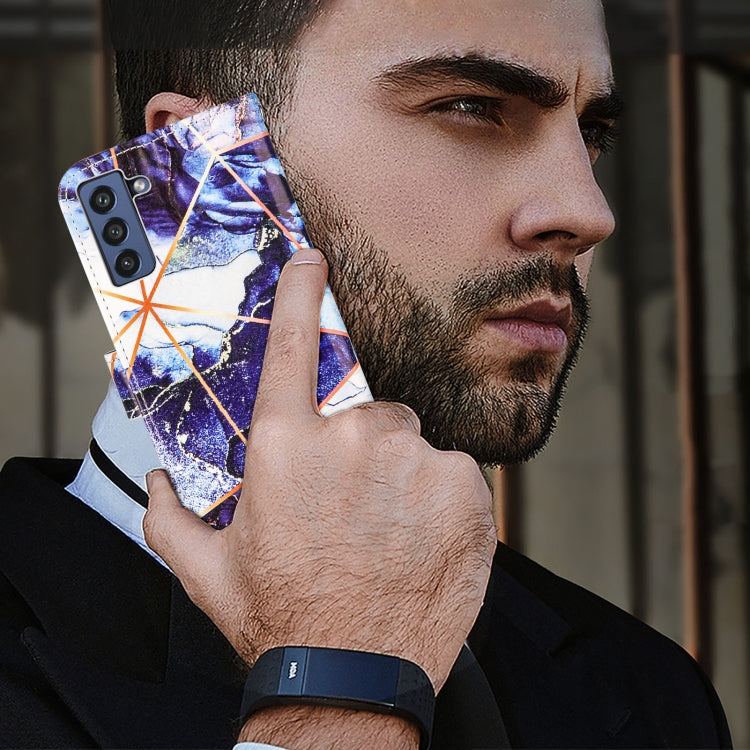 For Samsung Galaxy S21 FE Marble Stitching Horizontal Flip PU Leather Case with Holder & Card Slots & Wallet & Lanyard