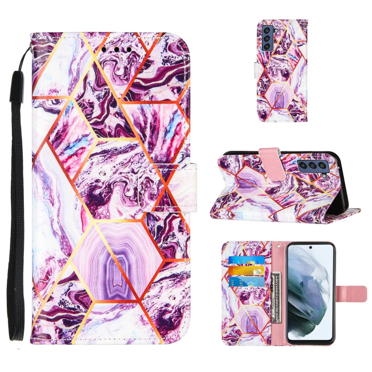 For Samsung Galaxy S21 FE Marble Stitching Horizontal Flip PU Leather Case with Holder & Card Slots & Wallet & Lanyard