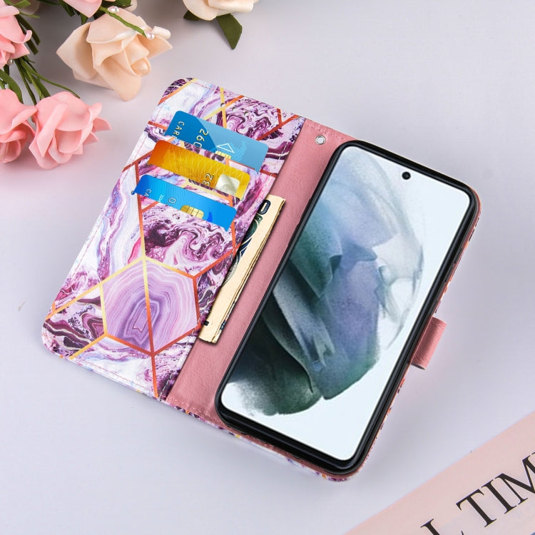 For Samsung Galaxy S21 FE Marble Stitching Horizontal Flip PU Leather Case with Holder & Card Slots & Wallet & Lanyard