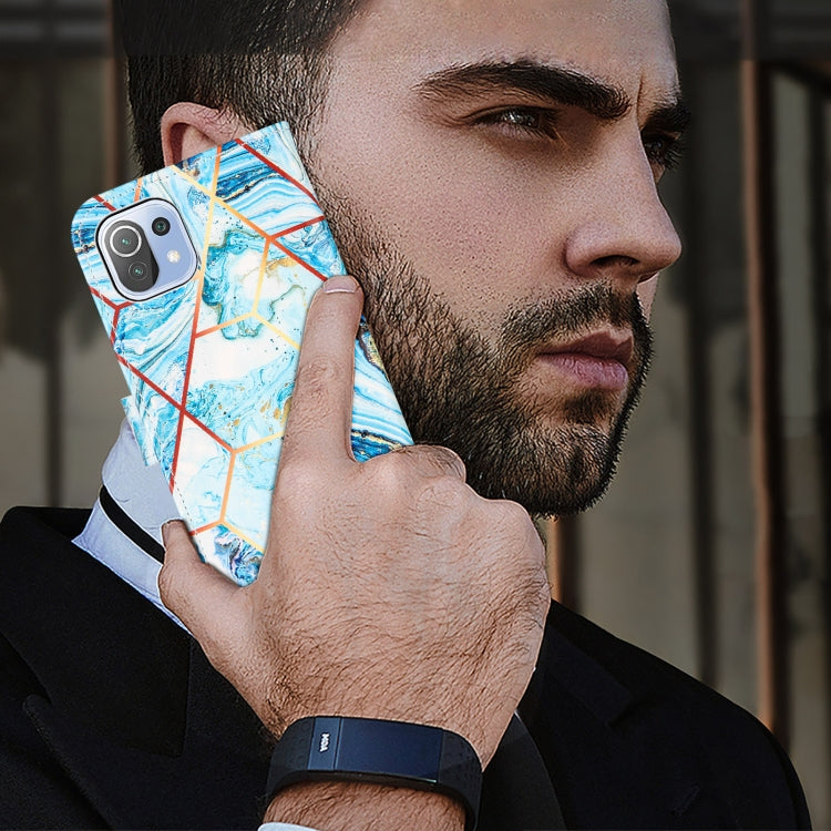 For Xiaomi Mi 11 Lite Marble Stitching Horizontal Flip PU Leather Case with Holder & Card Slots & Wallet & Lanyard