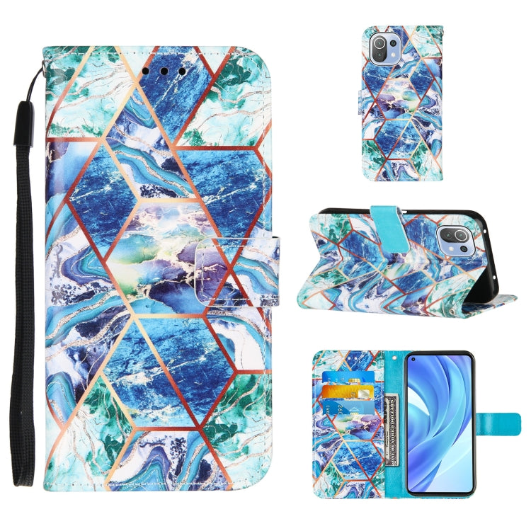 For Xiaomi Mi 11 Lite Marble Stitching Horizontal Flip PU Leather Case with Holder & Card Slots & Wallet & Lanyard