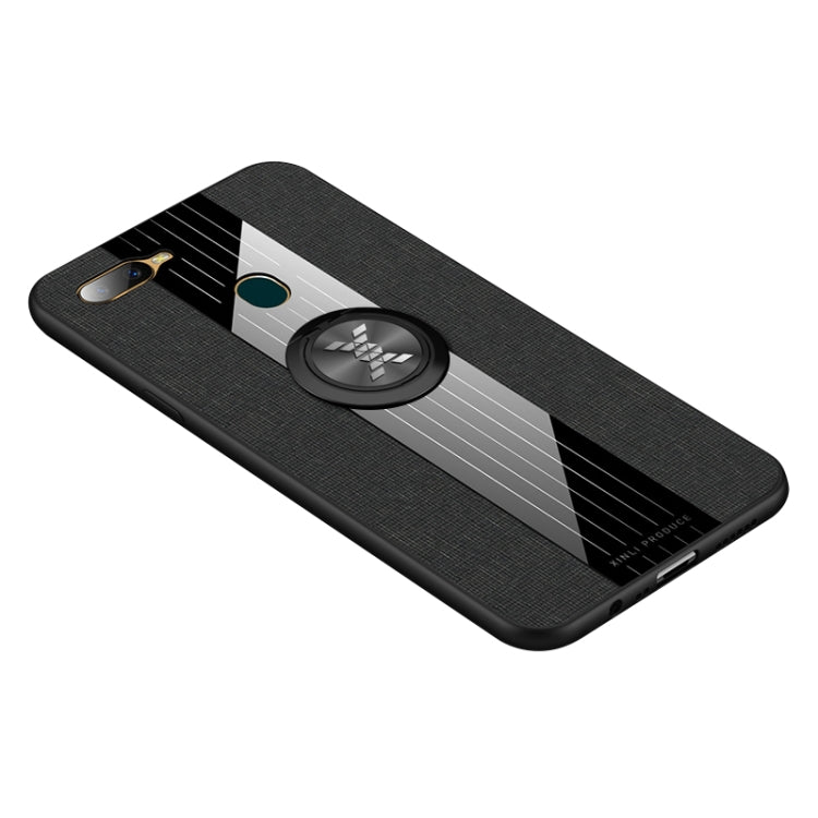 For OPPO A7 XINLI Stitching Cloth Textue Shockproof TPU Protective Case with Ring Holder