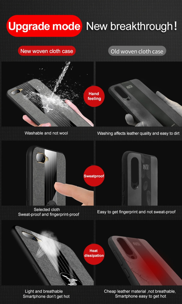 For OPPO K1 / R15X XINLI Stitching Cloth Textue Shockproof TPU Protective Case with Ring Holder