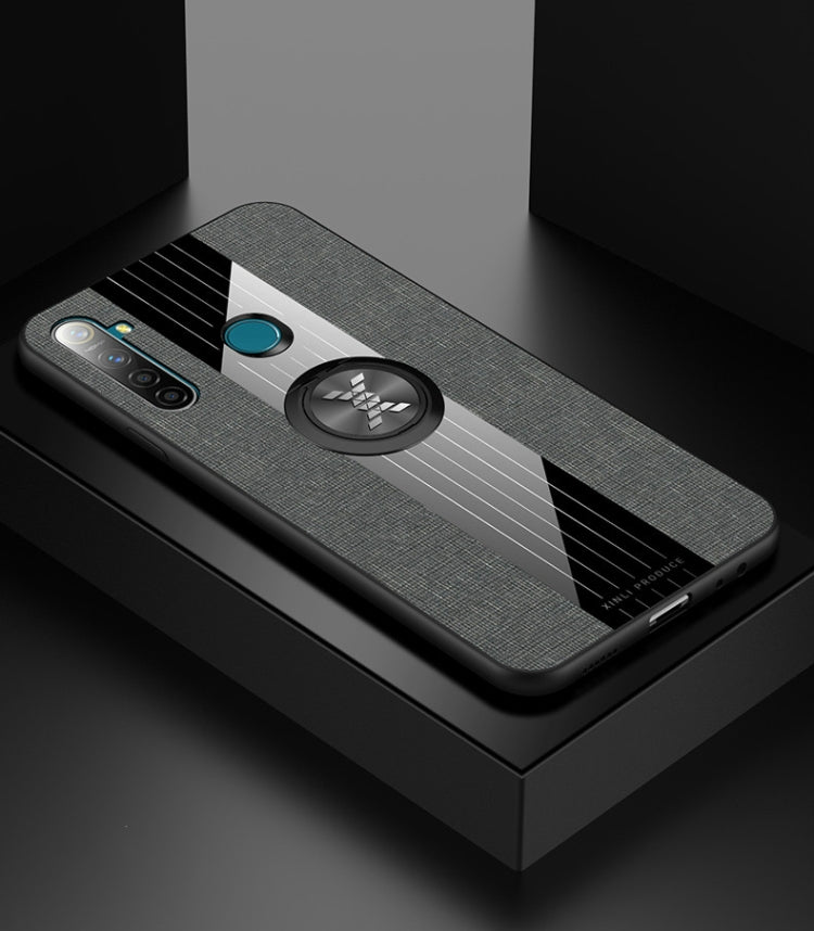 For OPPO Realme Q XINLI Stitching Cloth Textue Shockproof TPU Protective Case with Ring Holder