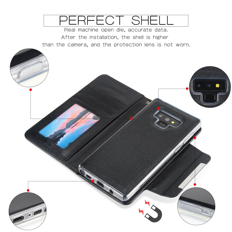 For Samsung Galaxy Note9 Litchi Texture Horizontal Flip Buckle Detachable Magnetic PU Leather Case with Card Slots & Wallet & Photo Frame