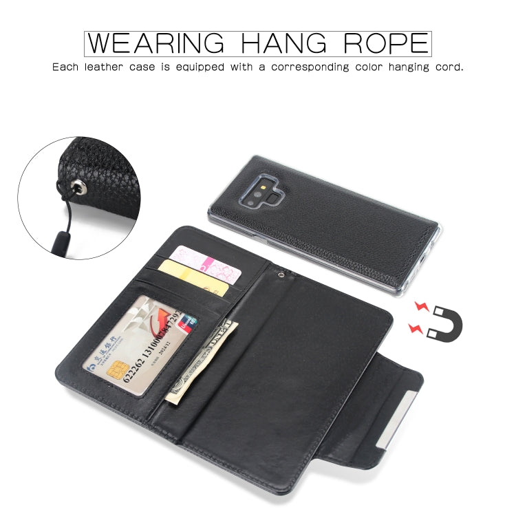 For Samsung Galaxy Note9 Litchi Texture Horizontal Flip Buckle Detachable Magnetic PU Leather Case with Card Slots & Wallet & Photo Frame