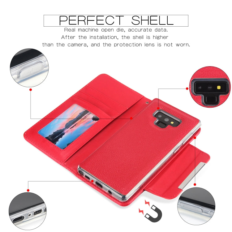 For Samsung Galaxy Note9 Litchi Texture Horizontal Flip Buckle Detachable Magnetic PU Leather Case with Card Slots & Wallet & Photo Frame