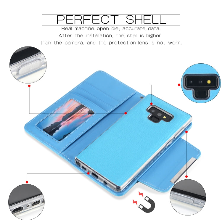 For Samsung Galaxy Note9 Litchi Texture Horizontal Flip Buckle Detachable Magnetic PU Leather Case with Card Slots & Wallet & Photo Frame