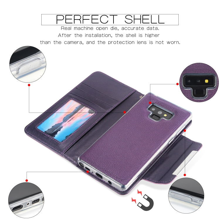 For Samsung Galaxy Note9 Litchi Texture Horizontal Flip Buckle Detachable Magnetic PU Leather Case with Card Slots & Wallet & Photo Frame