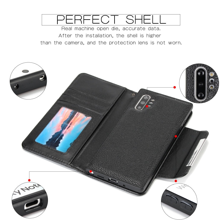 For Samsung Galaxy Note10+/Note10+ 5G Litchi Texture Horizontal Flip Buckle Detachable Magnetic PU Leather Case with Card Slots & Wallet & Photo Frame