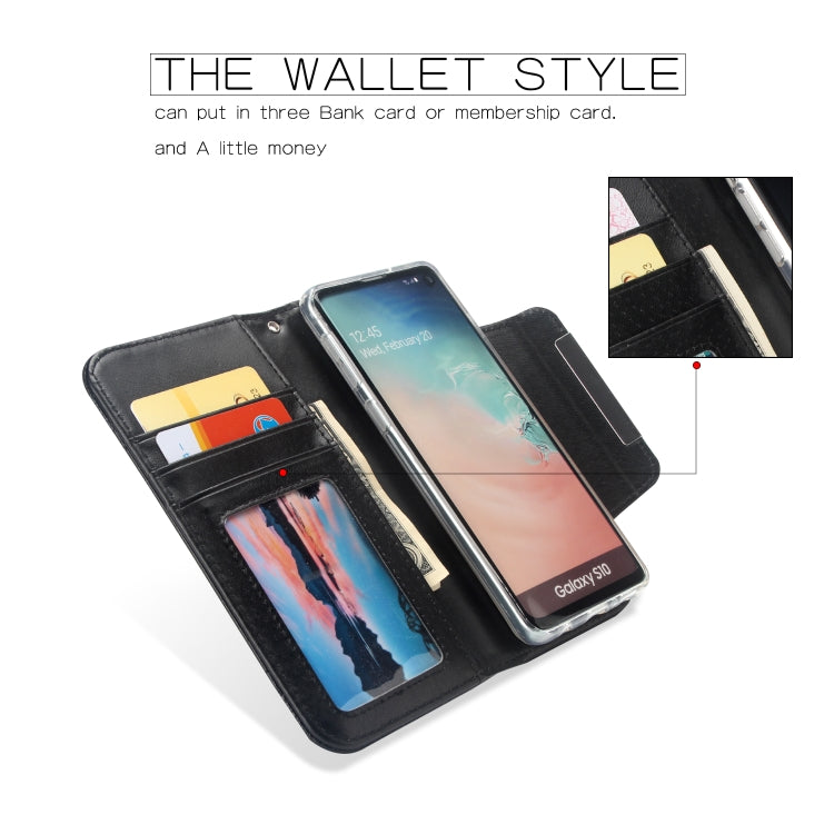 For Samsung Galaxy S10 Litchi Texture Horizontal Flip Buckle Detachable Magnetic PU Leather Case with Card Slots & Wallet & Photo Frame