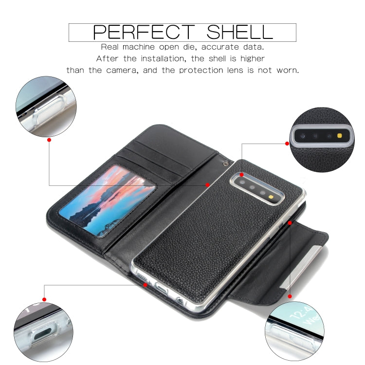 For Samsung Galaxy S10 Litchi Texture Horizontal Flip Buckle Detachable Magnetic PU Leather Case with Card Slots & Wallet & Photo Frame