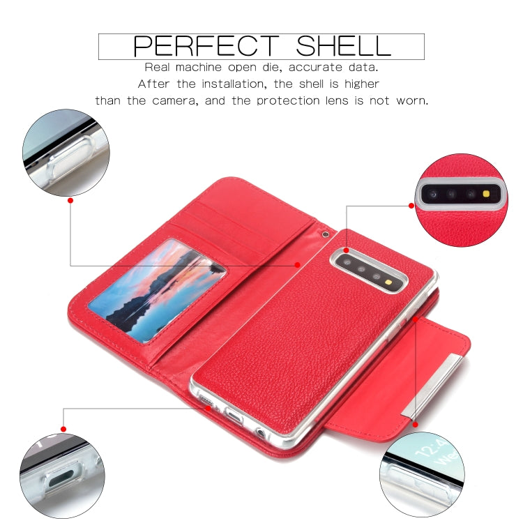 For Samsung Galaxy S10 Litchi Texture Horizontal Flip Buckle Detachable Magnetic PU Leather Case with Card Slots & Wallet & Photo Frame