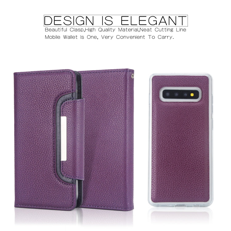 For Samsung Galaxy S10 Litchi Texture Horizontal Flip Buckle Detachable Magnetic PU Leather Case with Card Slots & Wallet & Photo Frame