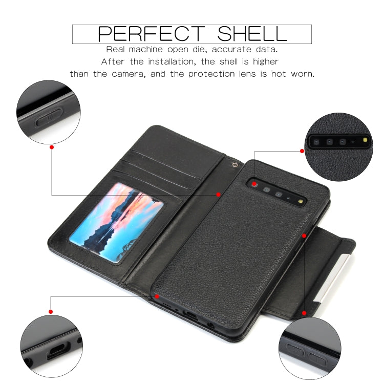 For Samsung Galaxy S10 5G Litchi Texture Horizontal Flip Buckle Detachable Magnetic PU Leather Case with Card Slots & Wallet & Photo Frame
