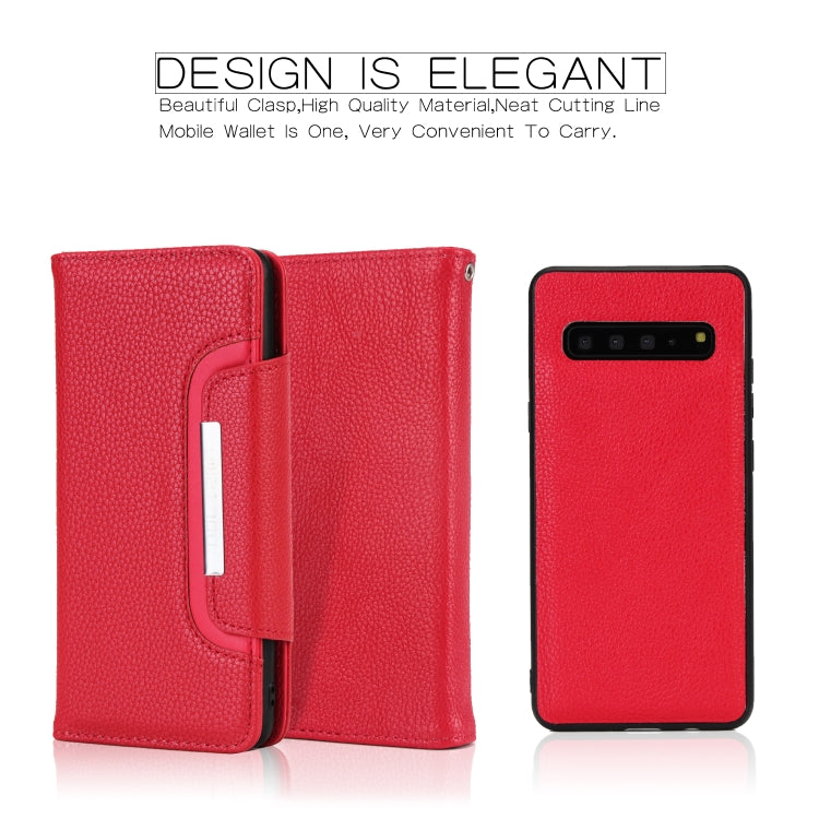 For Samsung Galaxy S10 5G Litchi Texture Horizontal Flip Buckle Detachable Magnetic PU Leather Case with Card Slots & Wallet & Photo Frame