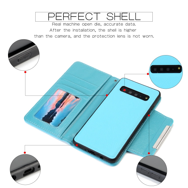 For Samsung Galaxy S10 5G Litchi Texture Horizontal Flip Buckle Detachable Magnetic PU Leather Case with Card Slots & Wallet & Photo Frame