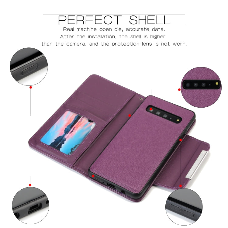 For Samsung Galaxy S10 5G Litchi Texture Horizontal Flip Buckle Detachable Magnetic PU Leather Case with Card Slots & Wallet & Photo Frame