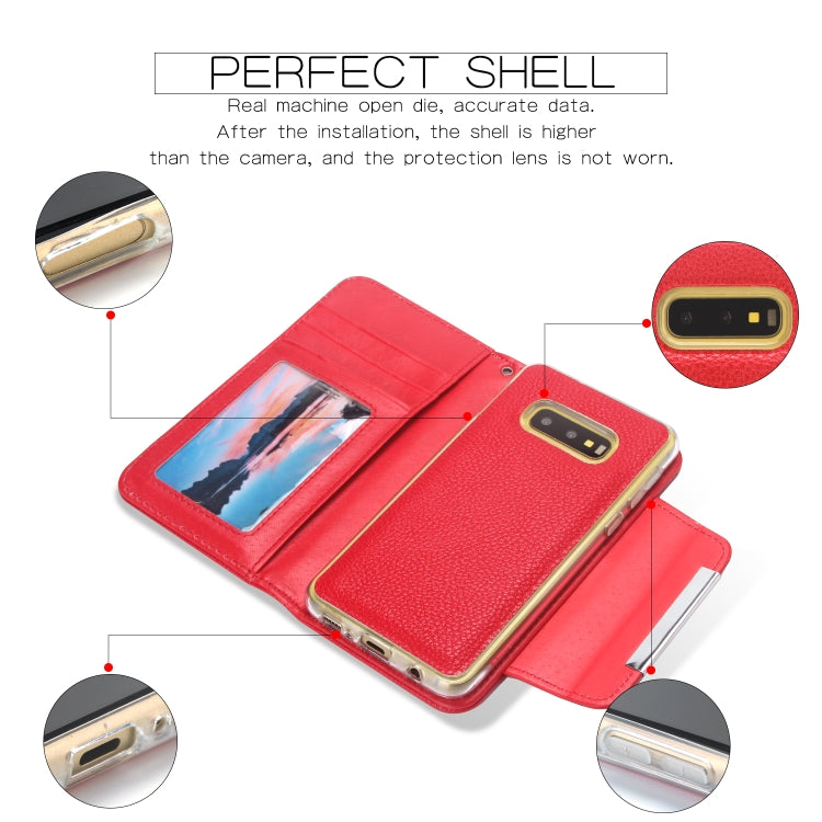 For Samsung Galaxy S10e Litchi Texture Horizontal Flip Buckle Detachable Magnetic PU Leather Case with Card Slots & Wallet & Photo Frame