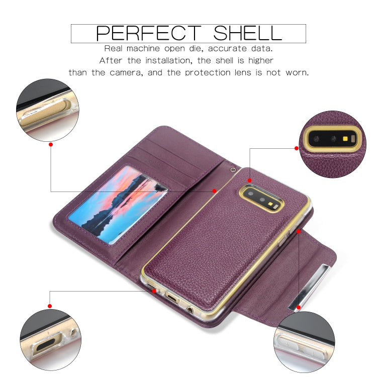 For Samsung Galaxy S10e Litchi Texture Horizontal Flip Buckle Detachable Magnetic PU Leather Case with Card Slots & Wallet & Photo Frame