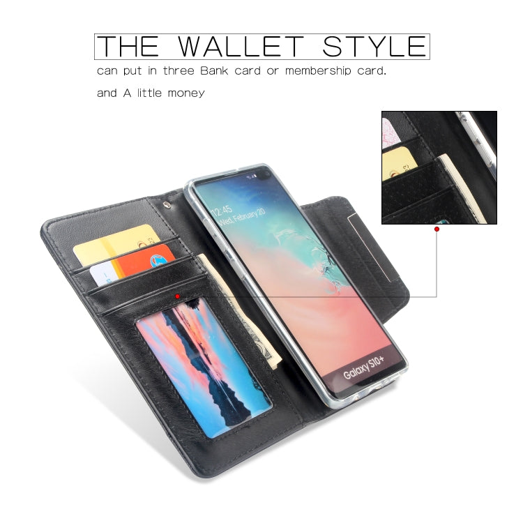 For Samsung Galaxy S10+ Litchi Texture Horizontal Flip Buckle Detachable Magnetic PU Leather Case with Card Slots & Wallet & Photo Frame
