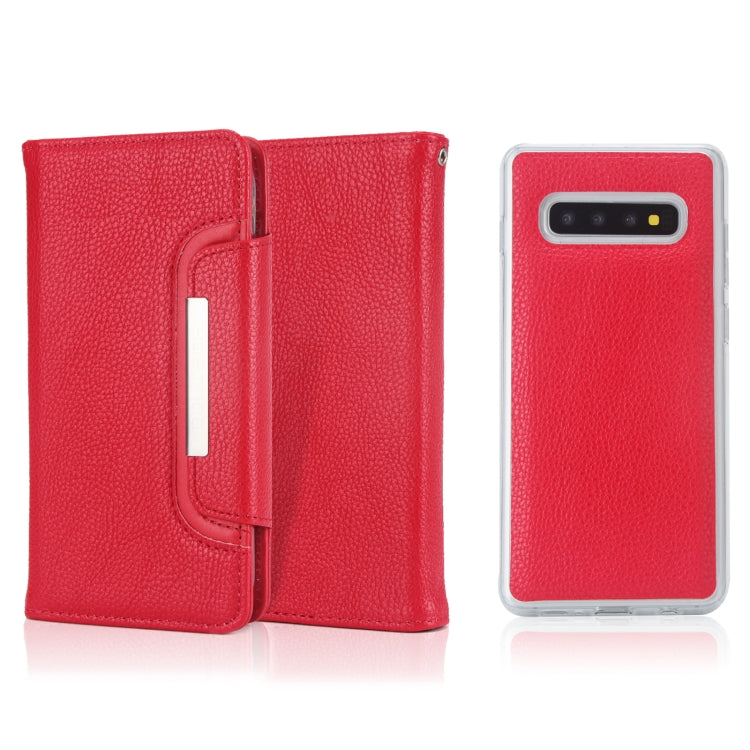 For Samsung Galaxy S10+ Litchi Texture Horizontal Flip Buckle Detachable Magnetic PU Leather Case with Card Slots & Wallet & Photo Frame